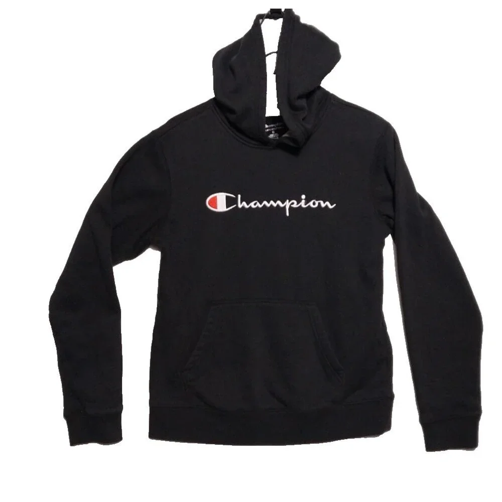 Champion Boys Black Hooded Sweatshirt Long Sleeve Pockets Size XL Hoodie